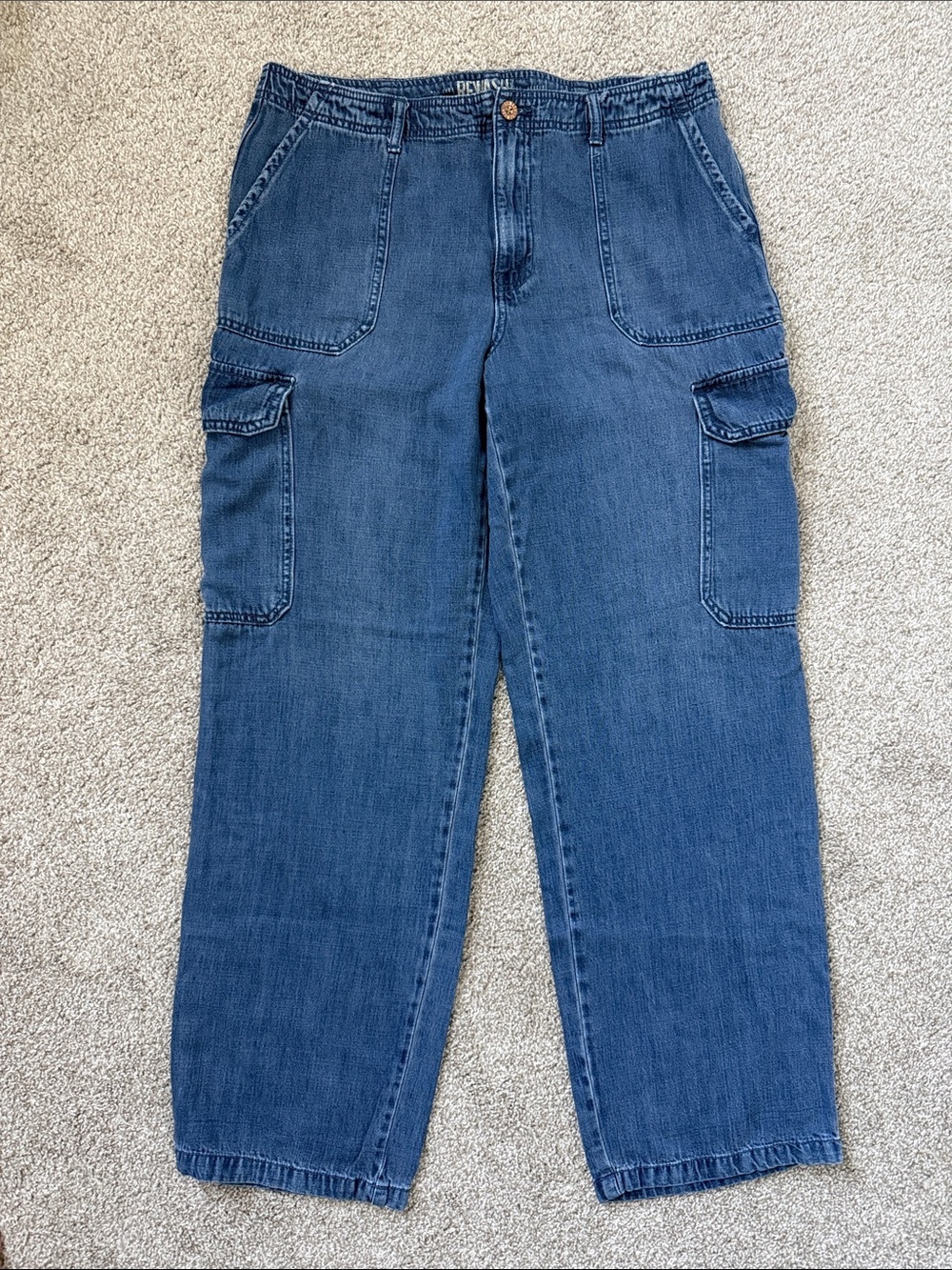 Rewash Women's Straight Leg Cargo Jeans in Denim Blue